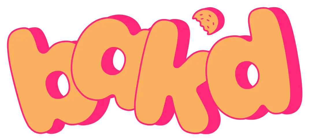 White circle with BAK'D Cookies Cafe logo