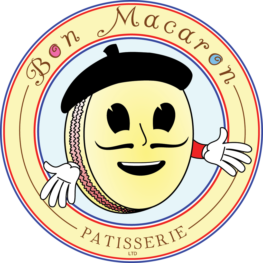 White circle with Bon Macaron logo